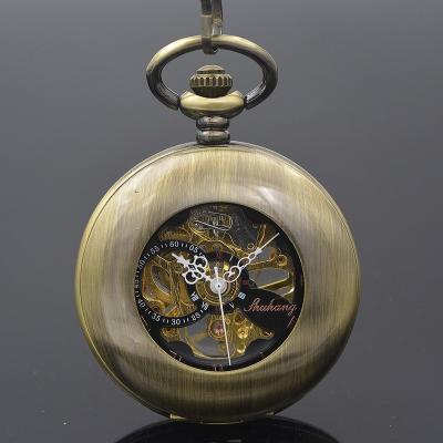 China Antique Hand Wind Mechanical Pocket Watch Bronze Skeleton Mechanical Pocket Watch for sale