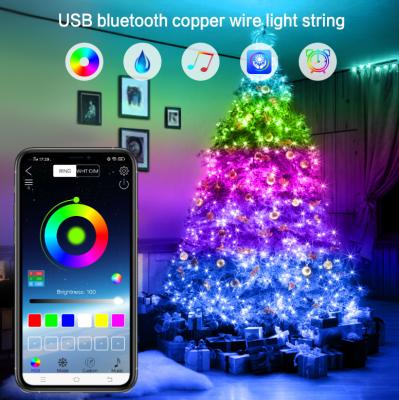 China Usb Charge Led Christmas Tree Lights Control By Phone Decoration Night Light Outdoor Waterproof Smart Christmas Tree Led Light for sale