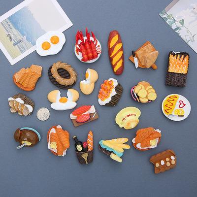 China Resin material 3d stereo magnetic sticker simulation personalized food egg bread western red pan promotional fridge magnet for sale