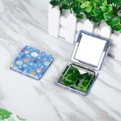 China Wholesale small blue cartoon lovely dressingcarry-on metal silver PU leather double-sided dressing mirror for sale