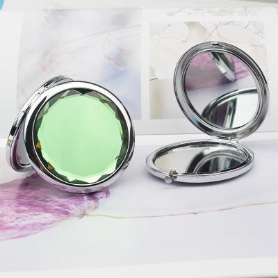 China High-grade advertising gifts customized double-sided folding portable crystal makeup wholesale small mirror LOGO company giveawa for sale