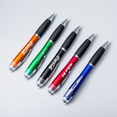 China Logo luminous pen light holder engraving light black blue laser logo spot custom logo stylus ballpoint pen for sale