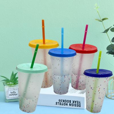 China Colorful PP plastic color-changing cup rainbow cold water temperature-sensitive custom color changing plastic cup with lids for sale