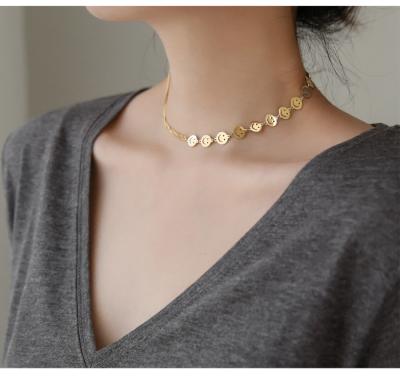 China Stainless Steel Face Choker Collar C.I.S. Clavicle Nickel Free Simple Gold Smiling Necklace for sale