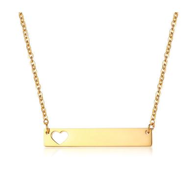 China 2021 stainless steel fashionable simple square ladies necklace jewelry bar nickel-free gold heart of love pendent for sale