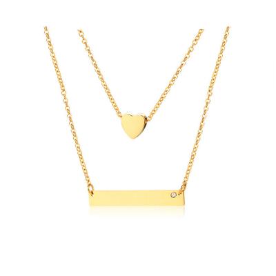 China 2021 new ladies nickel-free fashionable gold titanium steel bar and love pendent necklace jewelry bar double heart for sale