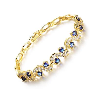 China New 3A Luo code nickel-free copper diamonds zircon bracelet ladies gold plated bracelet blue and white bracelet for sale