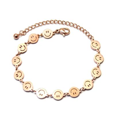 China 316L Stainless Steel 18K Rose Gold Smile Positive Energy Smile Bracelet Link Bracelet Nickel Free Medical Chain for sale