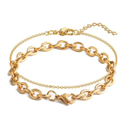 China New Two-Layers Nickel Free Delicate Elegant Simple Elegant 24k Stainless Steel Gold 0 Link Bracelet Chains for sale