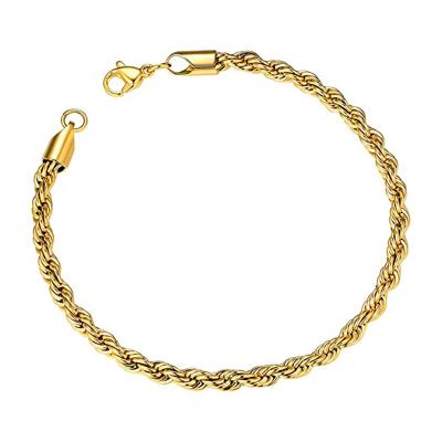 China Nickel Free Twist Rope Chain Bracelet 4/6mm Width, 20/22CM, 316L Stainless Steel Gold Plated 18K Link Bracelet Chain for sale