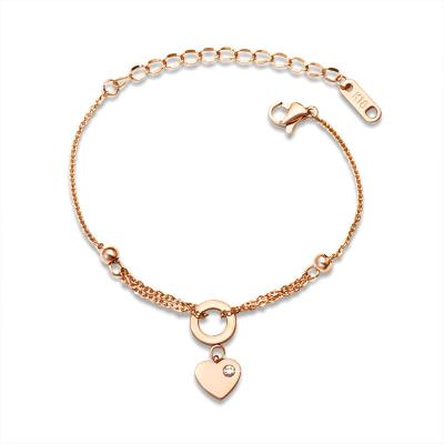 China New Peach Heart Diamond Custom Chain Nickel Free Double-Layer Real Gold Plated 18K Gold Bangle Link Bracelet Chain for sale