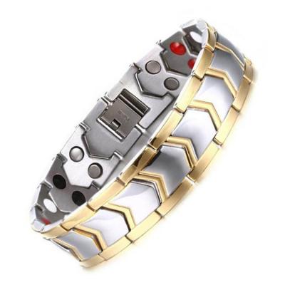 China Fashion Nickel Free Anion Titanium Magnet Men's Bracelet Double Row Steel Bracelet 4 In 1 Magnet Energy Titanium Steel Bracelet for sale