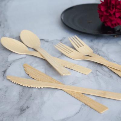 China New Eco-friendly Ethink Bamboo Tableware Set 3 Pieces Cutlery Fork Knife Spoon Biodegradable Disposable Type for sale