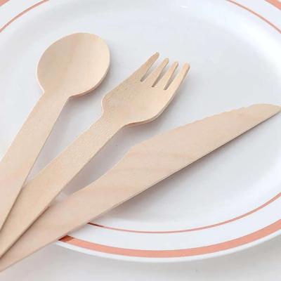 China Custom Printed Ethink Utensils 140/160mm Disposable Tableware Fork Knife Wooden Spoon Cutlery Set for sale