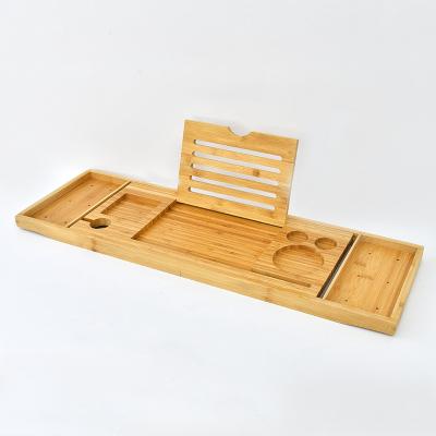 China Ethink Sustainable Bamboo Removable Storage Box Tray With Phone Ipad Soap Tub Caddy Bamboo Groove Holder for sale