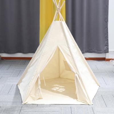 China Easy Foldable Kids Play Tent Indian Cotton Canvas Outdoor Kids Play Teepee Tent With Carpet Floor for sale