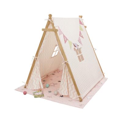 China Easy Foldable Kids Play Tent Indoor Canvas Cotton Wooden Frame Kids Play Indian Teepee Tent For Sale for sale