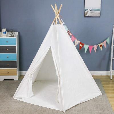 China Soft Indoor Toy Kids Foldable Cotton Canvas Play Teepee Tent With Wooden Poles for sale