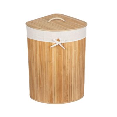 China Eco-friendly Durable Custom Corner Bamboo Clothes Laundry Hamper With Removable Lid Handle Liner for sale