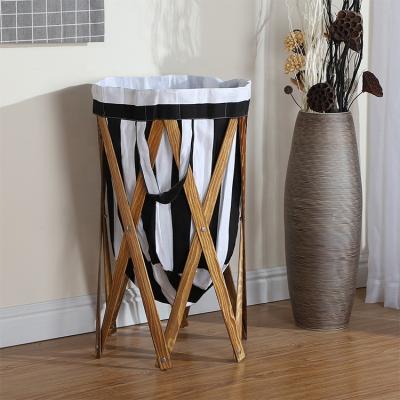 China Durable Collapsible Laundry Basket With Stained Wood Frame for sale