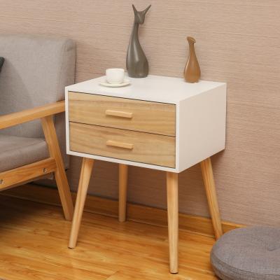 China Handmade modern bedroom furniture solid pine wood bedside table with 2 drawers for sale