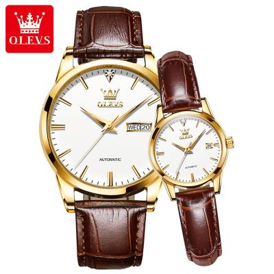 China Wholesale 6629 OLEVS Automatic Luxury Waterproof Date Couple Watches Leather Band Men and Women Automatic Watch Male Wristwatch Manufactures for sale