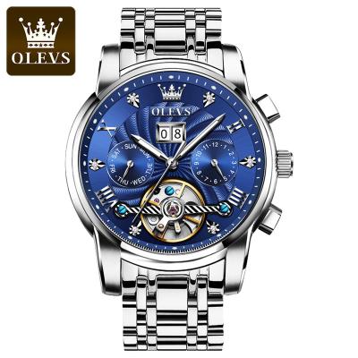 China Hollow Logo For Men Mechanical Watches Custom OLEVS 9910 Calendar Design Water Resistant OEM Stainless Steel Automatic Watches Full for sale