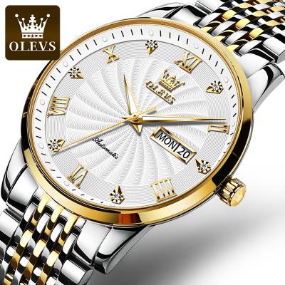 China Full Calendar Olevs 6630 Classic Stainless Steel Gold Wristwatches Dual To Class Mechanical Watches Mens Watch Custom Logo for sale