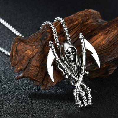 China Stainless Steel Jewelry Birthday Gift Crossed Animal Head Skull Knife Men's Punk Personalized Pendant Necklace Men's Charming Stainless Steel Necklace for sale