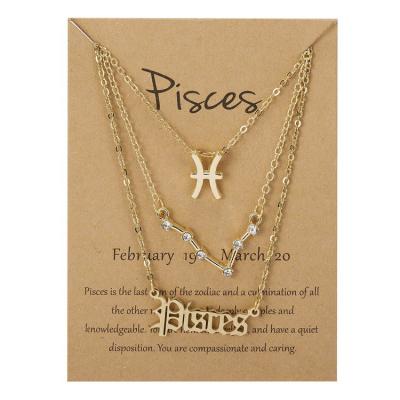 China AmazonJewelry TRENDY Diamond Charm Gold Necklace Accessory 12 Pendants Zodiac Sign Necklace Astrology Zodiac Necklaces For Women for sale