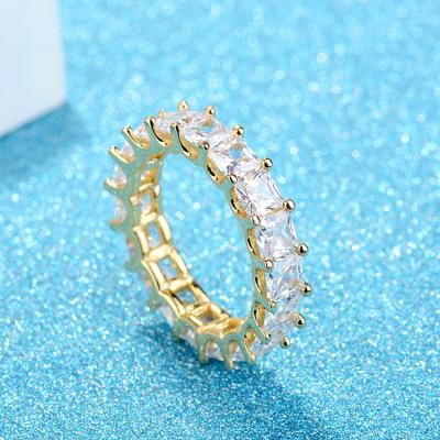 China Fashionable Hot Sale Inlay Crystal Square White Zircon Women Jewelry Engagement Wedding Copper Gold Plated Zircons Rings for sale