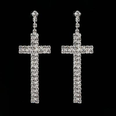 China 2022 Trendy Fashion Rhinestone Men Women Cross Diamond Drop Earrings for sale