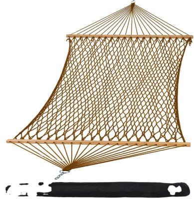 China Modern Patio Double Wide Polyester Rope Double Hammock with Magazine Bag and Cup Holder for Yard and Porch for sale