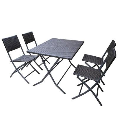 China Enjoy your life Outdoor Furniture 5PCS All Weather Resistant Wicker Rattan Backyard Garden Steel Folding Table and Chairs Bistro Dining Set for sale