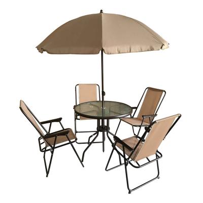 China Garden Set Patio Garden 6pcs Outdoor Folding Table Dining 4 Folding Chairs With Umbrella Set for sale