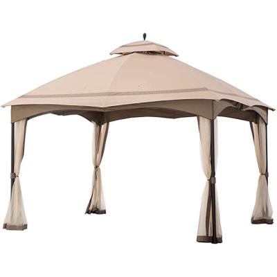 China Easy Assemble Steel Gazebo 12' x 10' Outdoor Cabin Style Soft Top Gazebo for Patios Canopy for Shade and Rain with Mosquito Netting and Metal Roof for sale