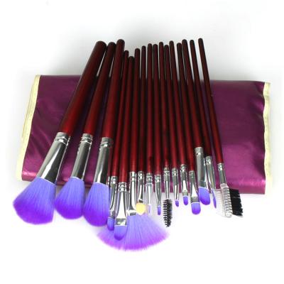 China Angular Blush In Stock 16pcs Private Label Professional Makeup Brush Purple Wooden Handle Makeup Brush Kit With Bag for sale