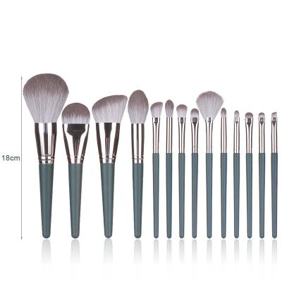 China Angular Blush Brush 14pcs Professional Power Black Green Brush Make Up Beauty Tools Soft Synthetic Hair Makeup Brush for sale