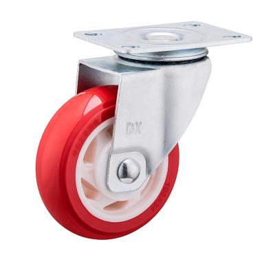 Китай New PU 3 4 5 Inch Dual Ball Bearing Plastic Caster Medium Duty Red Swivel PU Caster продается