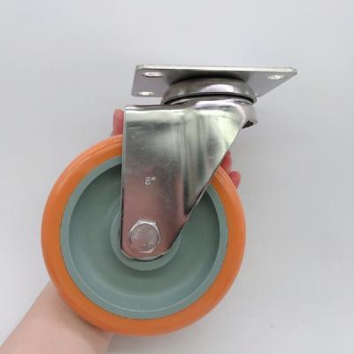 China Machinery Repair Shops 75 100 125mm Stainless Steel 304 Medium Duty Orange Polyurethane Delrin Bearing Caster Wheel for sale