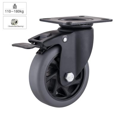 China Hotels Frame TPR Wheel Double Ball Bearing Non Marking Medium Heavy Duty Caster Wheels For Carts E Gray Coated Steel 4 Inch Supplied for sale