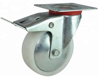 Cina swivel & Rigid 4 Inch 100mm Rotating With Brake Industrial White PP Caster Wheel in vendita