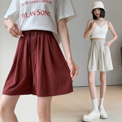 China 2023 Summer Ice Silk Breathable Five Minute Shorts Women's High Waist Casual Pants Loose Slim Straight Tube Pleat for sale