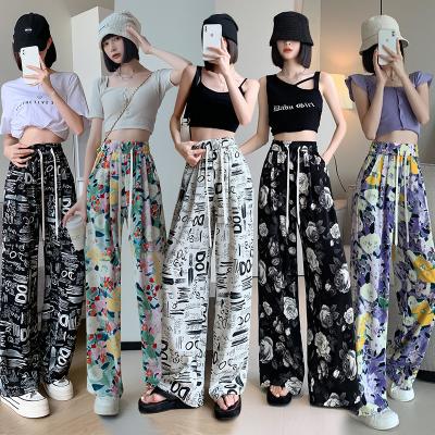 China Anti-wrinkle printed wiping pants for women 2023 summer high-waisted slim straight leg loose wide-leg pants for sale