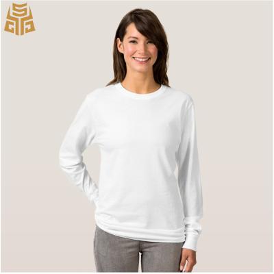 China White Anti-Pilling Women's Basic Long Sleeve Round Neck T-Shirts for sale