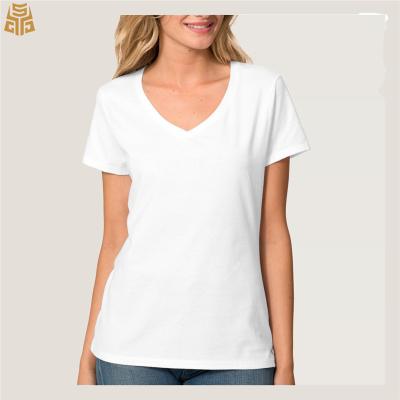 China Wholesale Custom Plain Casual 100% Cotton Anti-Pilling V-Neck T-Shirt For Women for sale