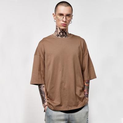 China Custom Anti-pilling Men's 100%Thick Cotton Plus Size Drop Shoulder T-shirt OEM Mask Boxy Heavy Oversized T-shirt for sale