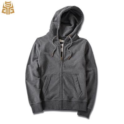 China French Terry Kangaroo Pocket Zipper Hooded Anti-pilling Cotton Polyester Sweatshirt Autumn Custom Plain Gray Mens Sweatshirt Zip Hoodie for sale