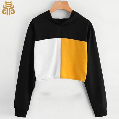 China Anti-pilling Long Sleeve Color Block Spliced ​​Custom Cheap Crop Hoodie Wholesale Women's Hoodie for sale