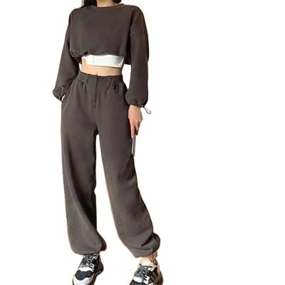 China New Design Anti-pilling Rope Top Pull Custom Crop Support Tighten Sweatshirt And Pants Sets Empty Woman Tracksuits for sale